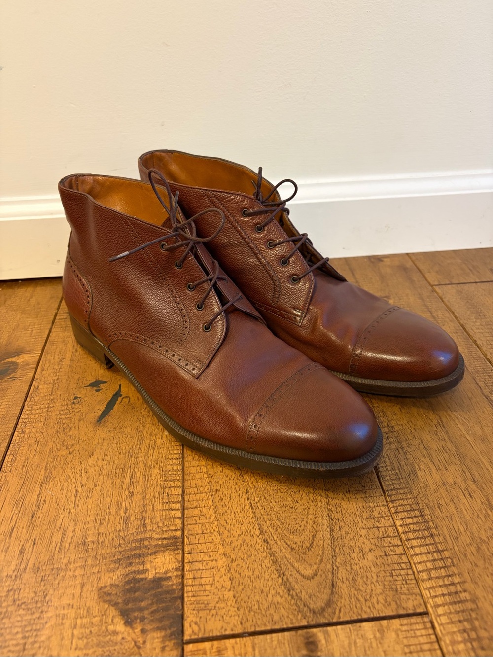 Vintage Salvatore Ferragamo Pebble Grain Leather Cap Toe Dress Boots Italy Sz 10